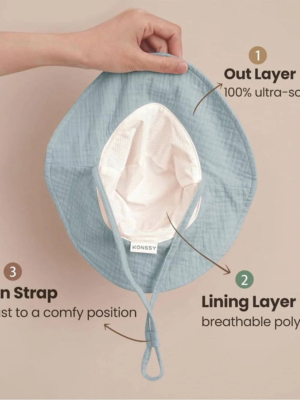 NIB 2-pack Baby Sun Hats - Muslin Cotton with Chin Strap